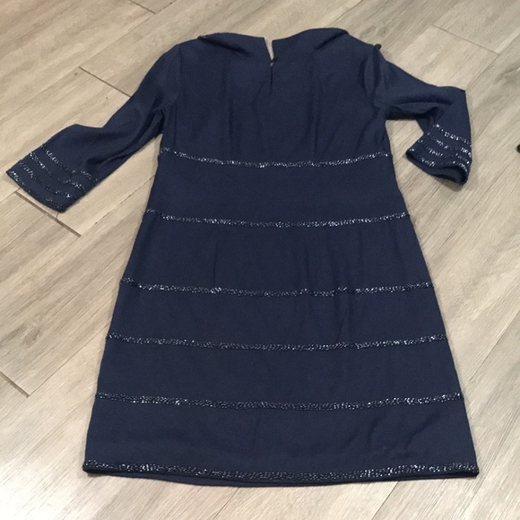 Boden Navy Blue Beaded 3/4 Sleeve Peter Pan Collar Cocktail Dress size 6 - Picture 9 of 14